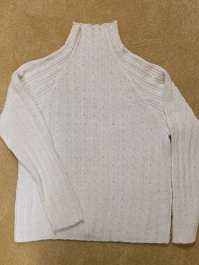 Cream Mock Neck Ribbed Cable Sweater
